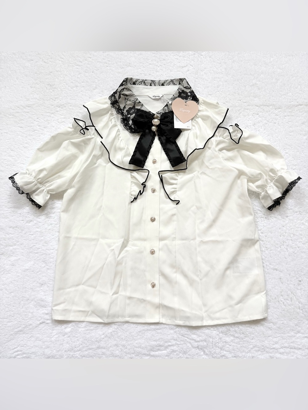 Majoretty Blouse Jirai Kei Ryosan Lolita Bow Lace Tops Japan Idol Short Sleeve
